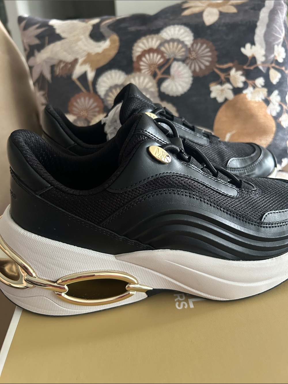 Michael Kors Women’s Black & White Sneakers with Gold Heel Detail